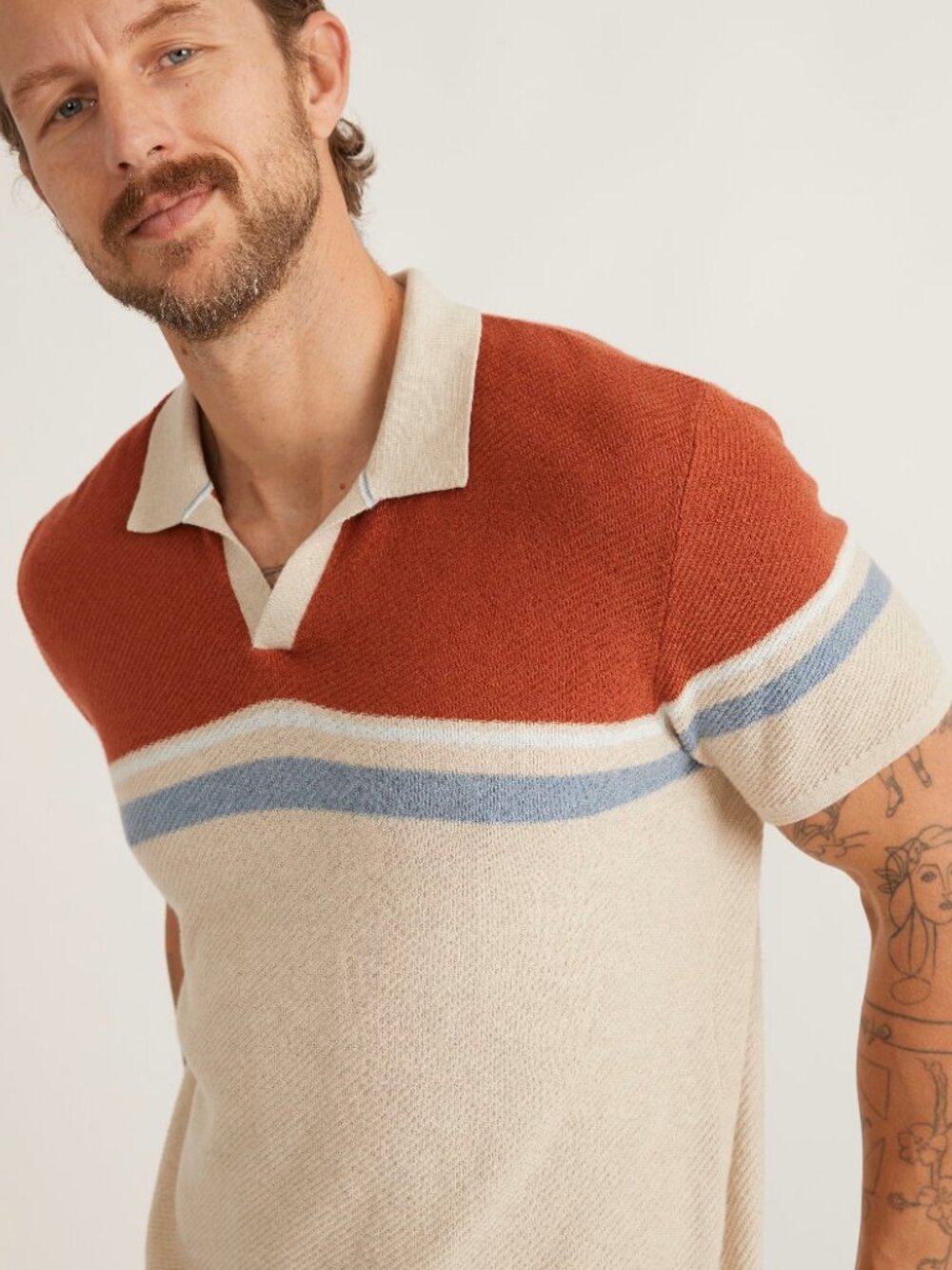 MARINE LAYER Archive Greyson Sweater Polo Color Block Stripe Shirt Cotton Large
